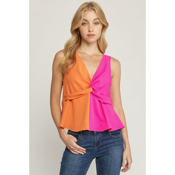 entro Tops - Entro Twist Front Color Block Top